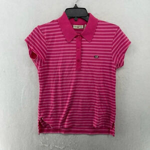 Polo Ralph Lauren Shirt Women's Sz M Pink Stripped 3-Button Collared Vented Hem